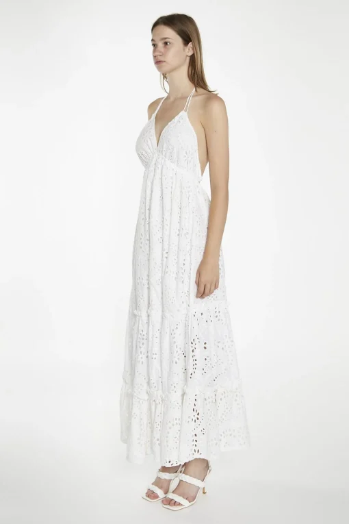 Glamorous Day Dresses|Maxi Dresses|White-Broderie Halterneck Maxi-Dress -