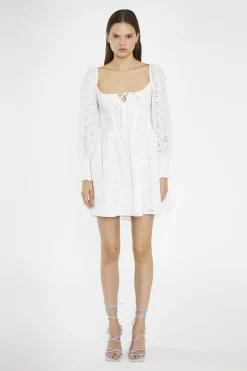 Glamorous Day Dresses|Mini Dresses|White-Broderie Lace-Up Corset Mini-Dress -