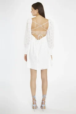 Glamorous Day Dresses|Mini Dresses|White-Broderie Lace-Up Corset Mini-Dress -
