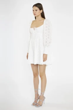 Glamorous Day Dresses|Mini Dresses|White-Broderie Lace-Up Corset Mini-Dress -