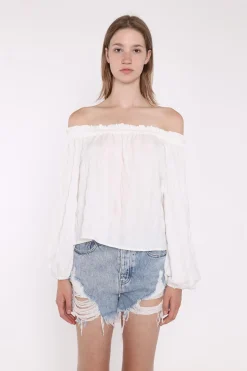 Glamorous Blouses & Shirts|White-Check Swing Bardot-Top -