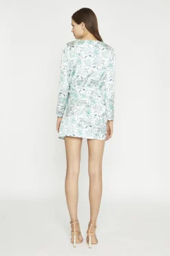 Glamorous Day Dresses|Party Dresses|White-Mint Paisley Satin Wrap Mini-Dress -