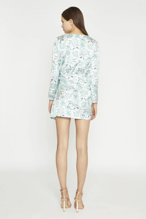 Glamorous Day Dresses|Party Dresses|White-Mint Paisley Satin Wrap Mini-Dress -