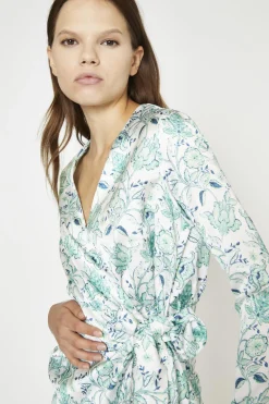 Glamorous Day Dresses|Party Dresses|White-Mint Paisley Satin Wrap Mini-Dress -