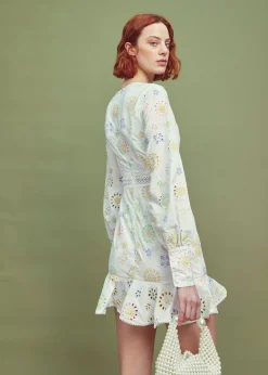 Glamorous Mini Dresses|Mini Dresses|White-Pastel Broderie Long Sleeve Mini Dress -