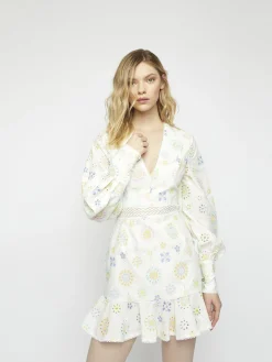 Glamorous Mini Dresses|Mini Dresses|White-Pastel Broderie Long Sleeve Mini Dress -