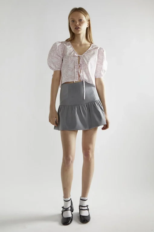 Glamorous Blouses & Shirts|White-Pink Bow Tie-Front Top -