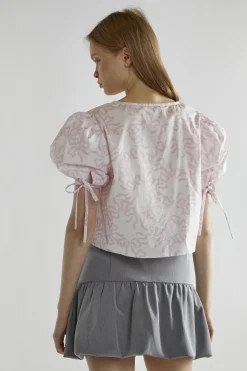 Glamorous Blouses & Shirts|White-Pink Bow Tie-Front Top -