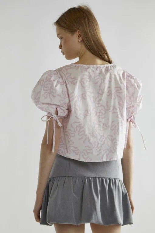 Glamorous Blouses & Shirts|White-Pink Bow Tie-Front Top -
