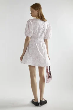 Glamorous Day Dresses|Mini Dresses|White-Pink Bow V-Neck Mini-Dress -