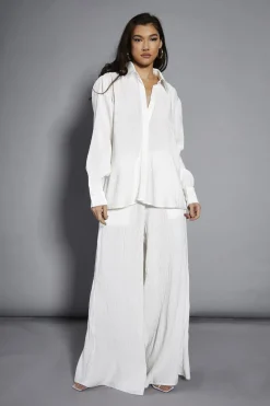 Glamorous Going Out Tops|Glamorous Studio|White-Plisse Oversized-Shirt -