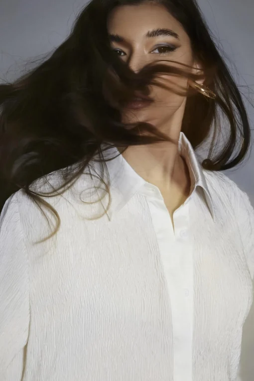Glamorous Going Out Tops|Glamorous Studio|White-Plisse Oversized-Shirt -