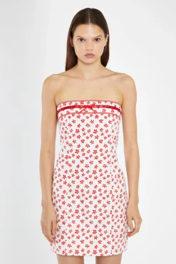 Glamorous Day Dresses|Mini Dresses|White-Red Daisy Fitted Bandeau Mini-Dress -
