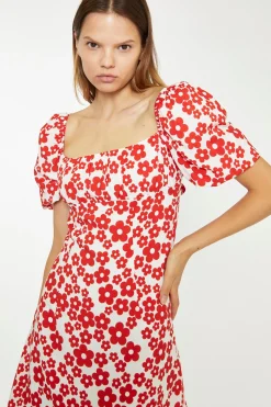 Glamorous Chic Escapes|Day Dresses|White-Red Flower Tie-Back Mini Dress -