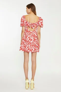 Glamorous Chic Escapes|Day Dresses|White-Red Flower Tie-Back Mini Dress -