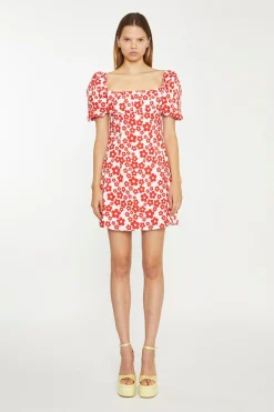 Glamorous Chic Escapes|Day Dresses|White-Red Flower Tie-Back Mini Dress -