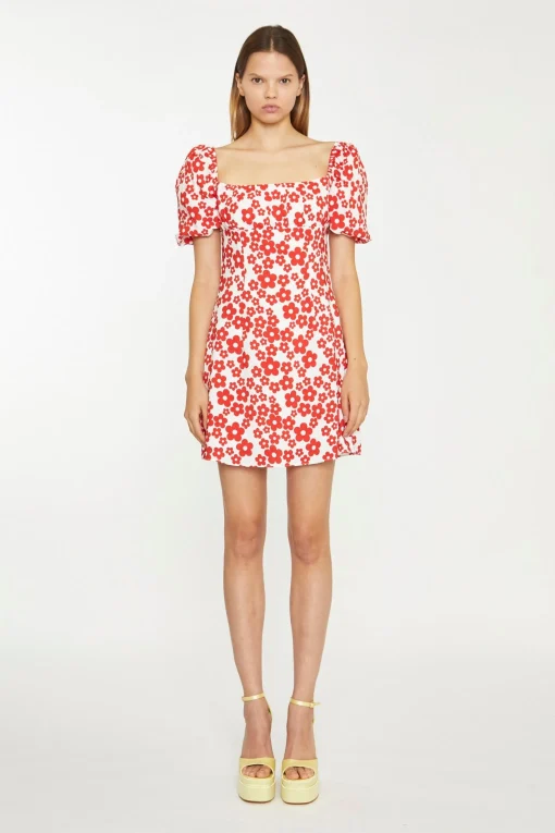 Glamorous Chic Escapes|Day Dresses|White-Red Flower Tie-Back Mini Dress -