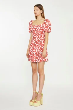 Glamorous Chic Escapes|Day Dresses|White-Red Flower Tie-Back Mini Dress -