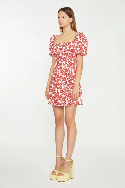Glamorous Chic Escapes|Day Dresses|White-Red Flower Tie-Back Mini Dress -