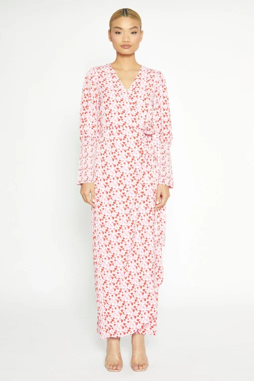 Glamorous Best Dressed Guest|Day Dresses|White-Red-Pink-Floral Wrap Maxi Dress -