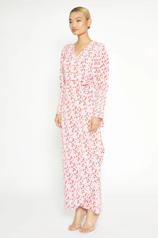 Glamorous Best Dressed Guest|Day Dresses|White-Red-Pink-Floral Wrap Maxi Dress -
