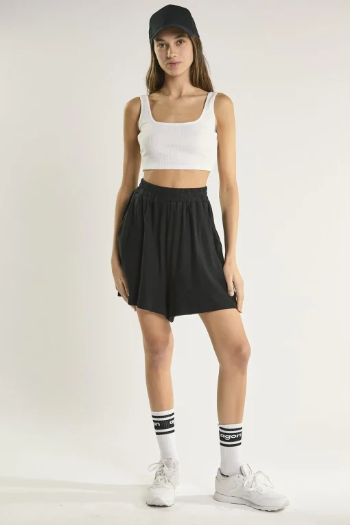 Glamorous Loungewear|White-Rib Square-Neck Crop-Top -