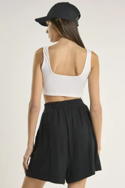 Glamorous Loungewear|White-Rib Square-Neck Crop-Top -