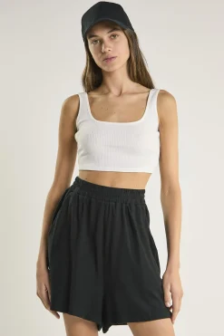 Glamorous Loungewear|White-Rib Square-Neck Crop-Top -