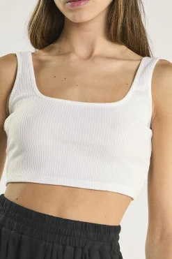 Glamorous Loungewear|White-Rib Square-Neck Crop-Top -