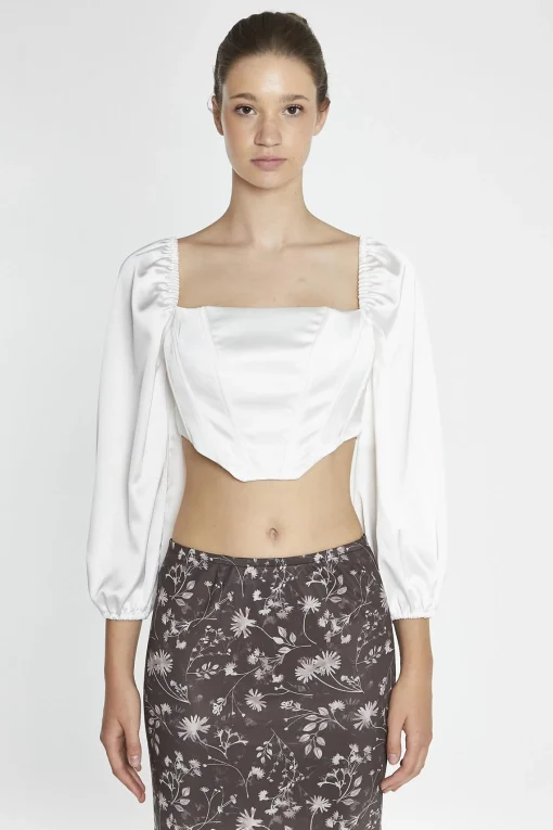 Glamorous Crops, Corsets & Bodysuits|Blouses & Shirts|White-Satin Corset Crop-Top -