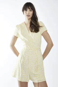 Glamorous Playsuits|White-Yellow Ditsy V-Neck -Playsuit -