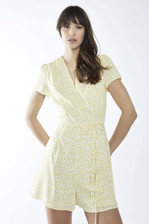 Glamorous Playsuits|White-Yellow Ditsy V-Neck -Playsuit -