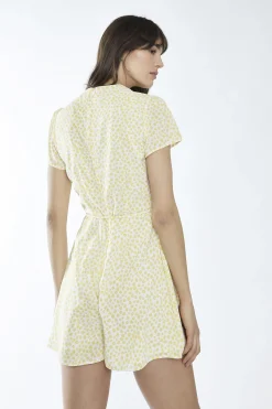 Glamorous Playsuits|White-Yellow Ditsy V-Neck -Playsuit -