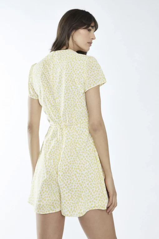 Glamorous Playsuits|White-Yellow Ditsy V-Neck -Playsuit -