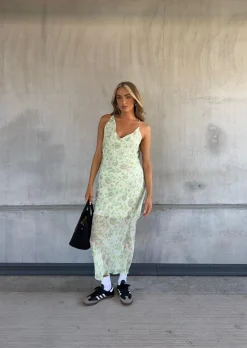 Glamorous Dresses|Chic Escapes|Willow Asymmetric Midaxi Dress -Green Watercolour Flower -