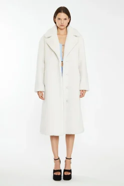 Glamorous Faux Fur & Leather|Longline Coats|Winter White Longline Faux Fur Coat -