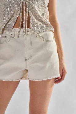Glamorous Denim Shorts|Womens High Waisted Ecru Denim Shorts -