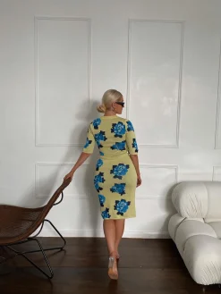Glamorous Midi & Midaxi Skirts|Yellow Blue Rose Bodycon Midi-Skirt -