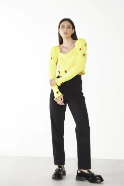 Glamorous Jumpers|Yellow Floral-Print Long-Sleeve Jumper -
