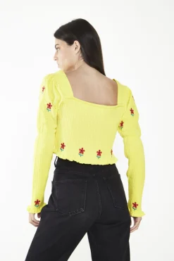 Glamorous Jumpers|Yellow Floral-Print Long-Sleeve Jumper -