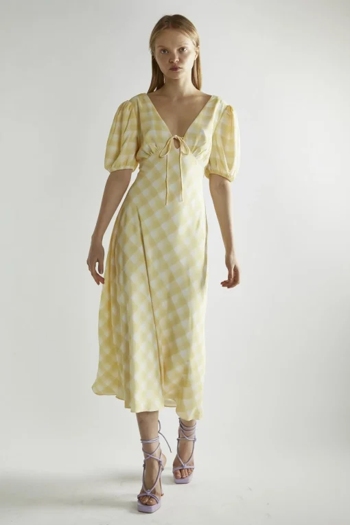 Glamorous Day Dresses|Midi & Midaxi Dresses|Yellow Ombre-Check A-Line Midi-Dress -