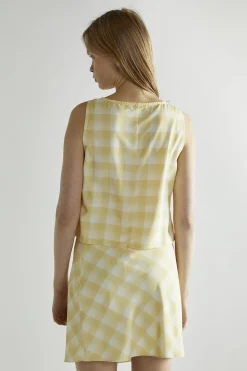 Glamorous Crops, Corsets & Bodysuits|Yellow Ombre-Check V-Neck Crop-Top -