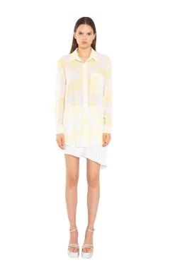 Glamorous Blouses & Shirts|Yellow Print-Chiffon Button Down Classic-Shirt -