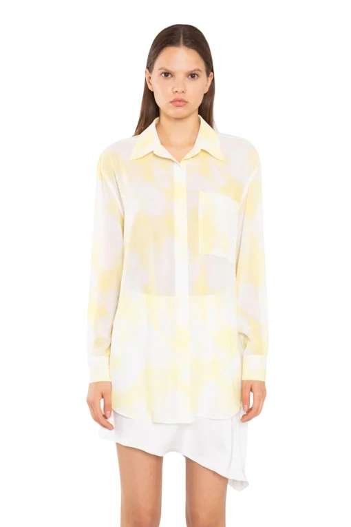 Glamorous Blouses & Shirts|Yellow Print-Chiffon Button Down Classic-Shirt -