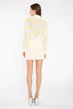 Glamorous Mini Skirts|Yellow Print-Chiffon Ruched Tie-Front Mini-Skirt -