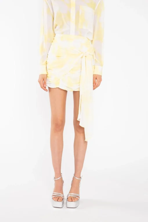 Glamorous Mini Skirts|Yellow Print-Chiffon Ruched Tie-Front Mini-Skirt -
