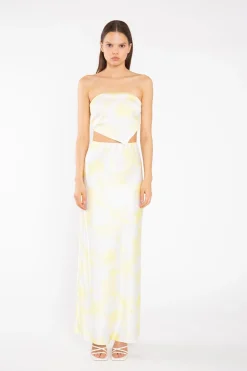 Glamorous Graduation|Co-ords|Yellow Print-Satin Bandanna-Scarf Crop-Top -