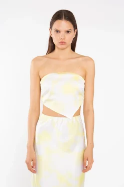 Glamorous Graduation|Co-ords|Yellow Print-Satin Bandanna-Scarf Crop-Top -