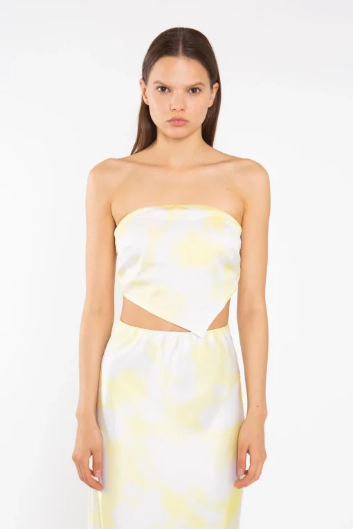 Glamorous Graduation|Co-ords|Yellow Print-Satin Bandanna-Scarf Crop-Top -