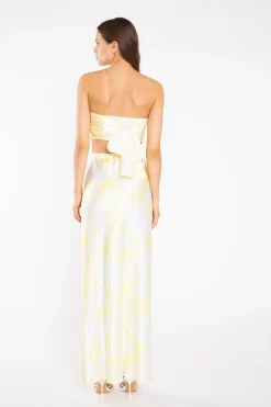 Glamorous Graduation|Co-ords|Yellow Print-Satin Bandanna-Scarf Crop-Top -